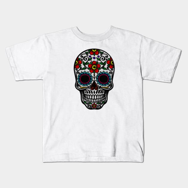 Floral Sugar Skull Kids T-Shirt by theboonation8267